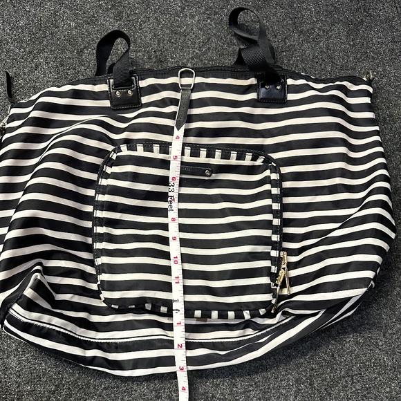 Kate Spade Black White Striped Pink Crossbody Satchel Foldover Purse Bag SPARSE - Picture 5 of 7